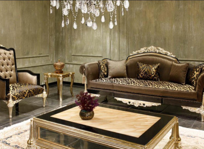 Brown Chesterfield Living room Sofas 3-Seater Textile Armchair Coffee table